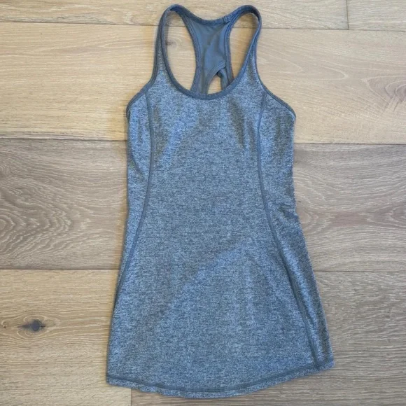 Lululemon Cool Racerback Exhale Tank Top Gray Mesh Cut Out size 4 EUC - Picture 3 of 7